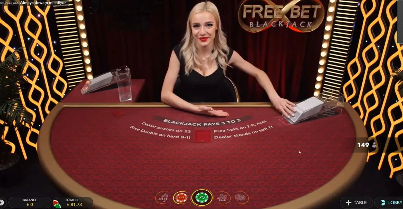 Free Bet Blackjackのプレイ画面