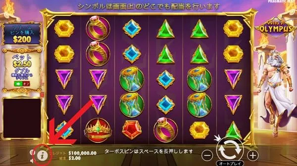 Gates of Olympusのプレイ画面